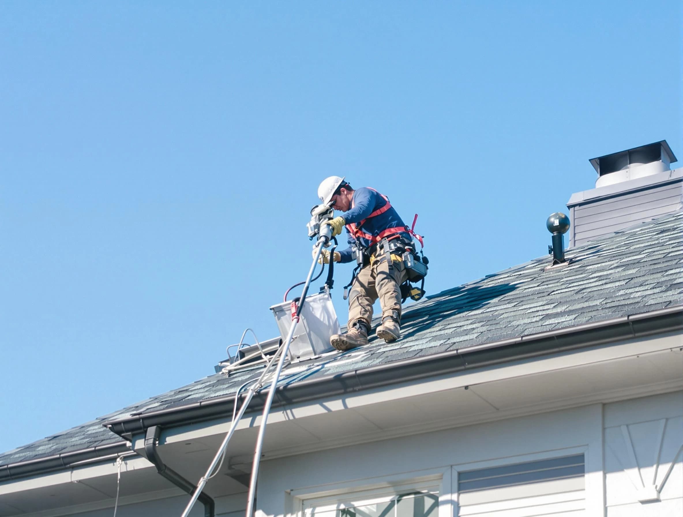 Hempfield Dryer Vent Cleaning certified technician cleaning a roof-mounted dryer vent system in Hempfield
