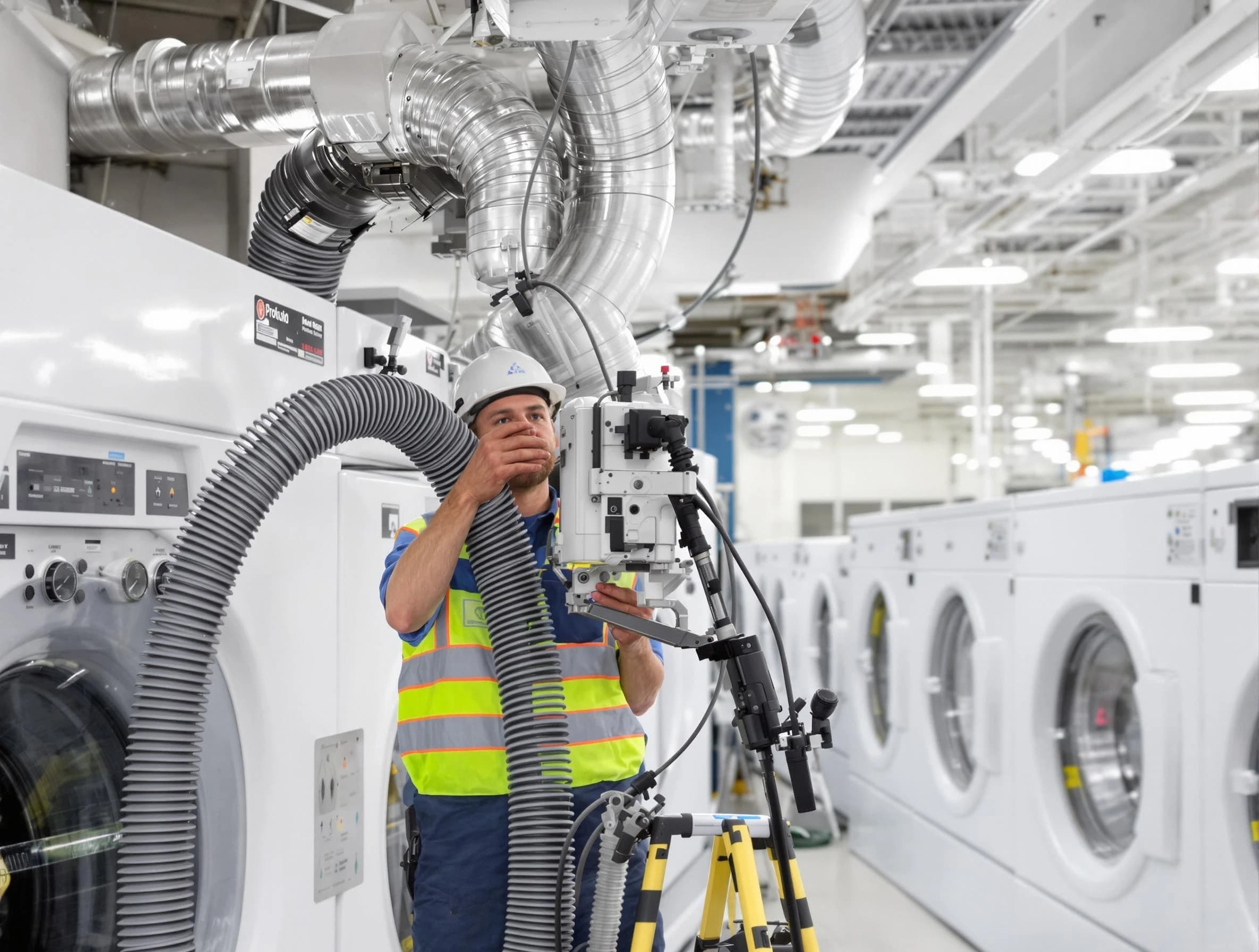 Hempfield Dryer Vent Cleaning team performing commercial-grade dryer vent cleaning at a business facility in Hempfield