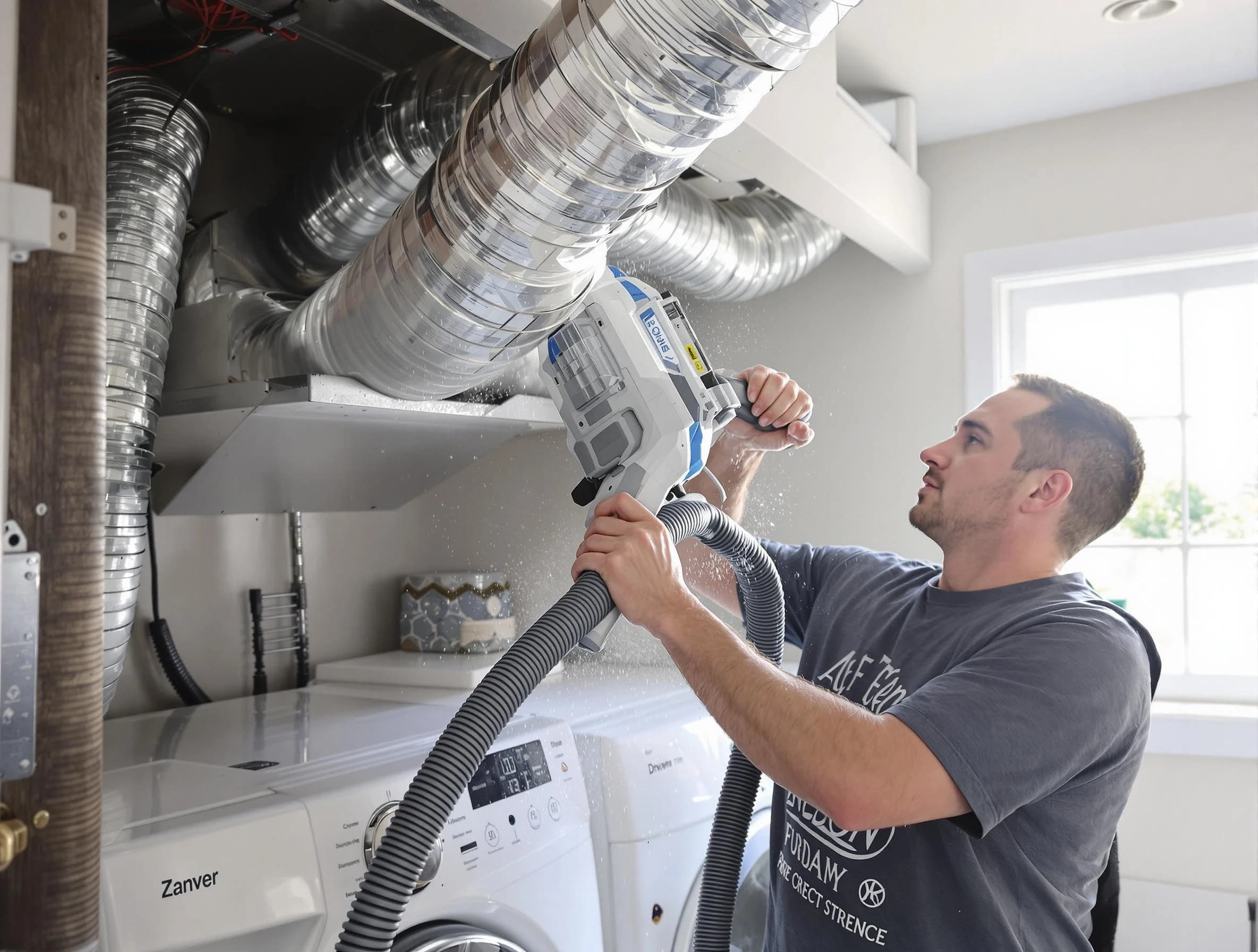 Hempfield Dryer Vent Cleaning specialist cleaning deep within a dryer vent duct system in Hempfield